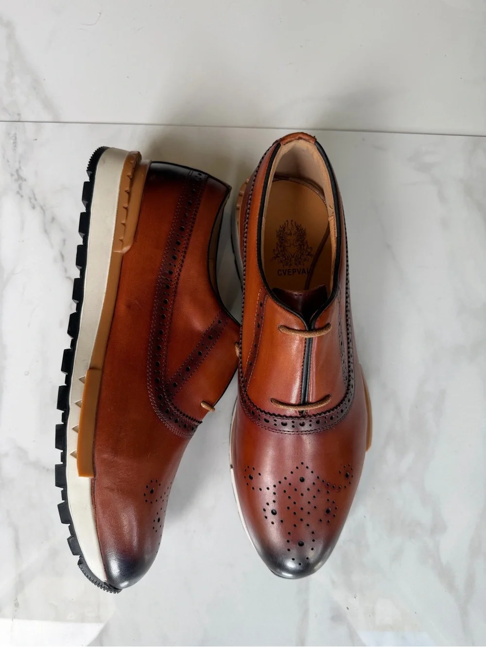 Men's Tan Burnished Wingtip Derby Shoes